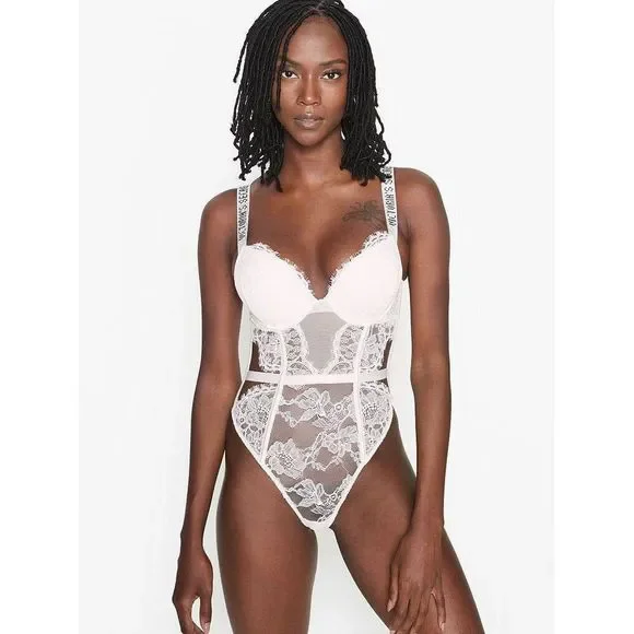 Victoria's Secret XS BOMBSHELL TEDDY one-piece bodysuit WHITE